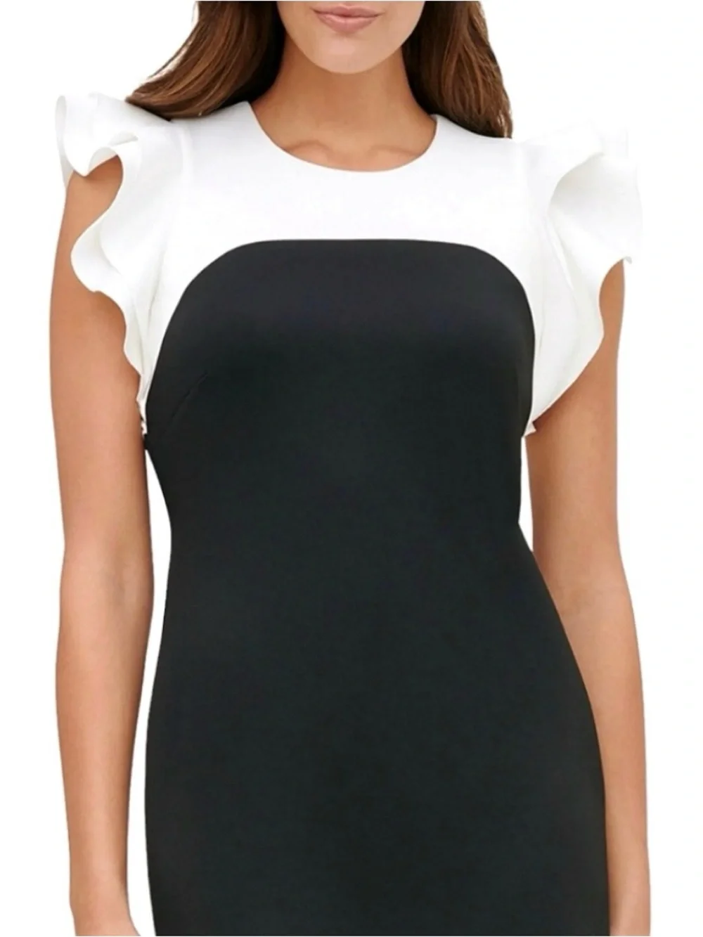 Tommy Hilfiger Black and White Ruffle Cap Sleeve Sheath Dress Plus Size 16 - Picture 3 of 9
